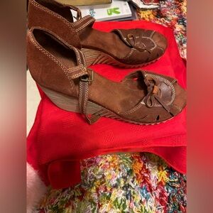 BC Brick Red Women's Wedges with Buckle Detail